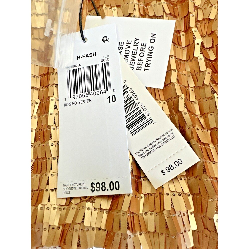 T Tahari Women's Chunky Sequined Pleated Halter Neck Party Top Blouse Gold 10 - Picture 9 of 9